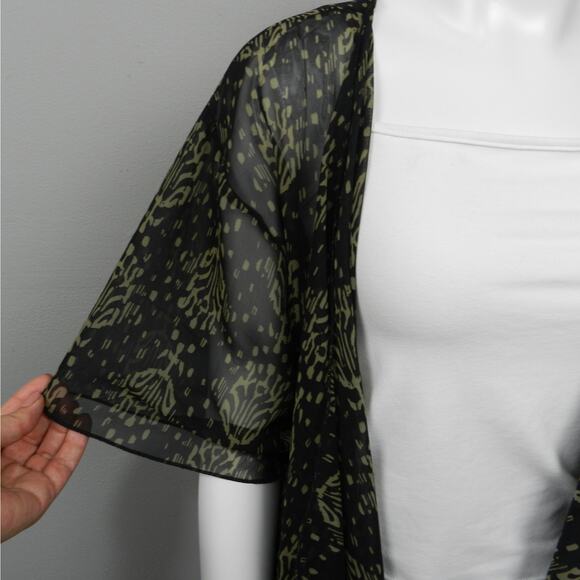 LuLaRoe Monroe Kimono Sheer Fringe Swim Cover Up Size S Black Beige Batik - Picture 4 of 12